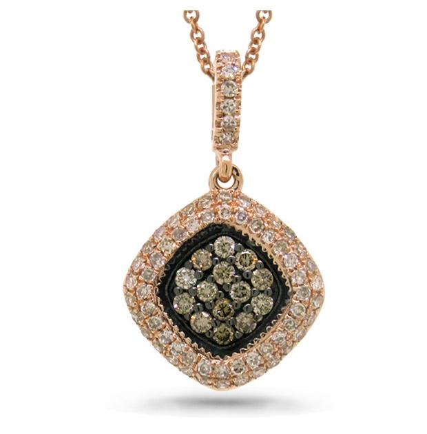 0.40 Ctw 14k Rose Gold White And Champagne Diamond Pendant Necklace With 18 Inch Chain