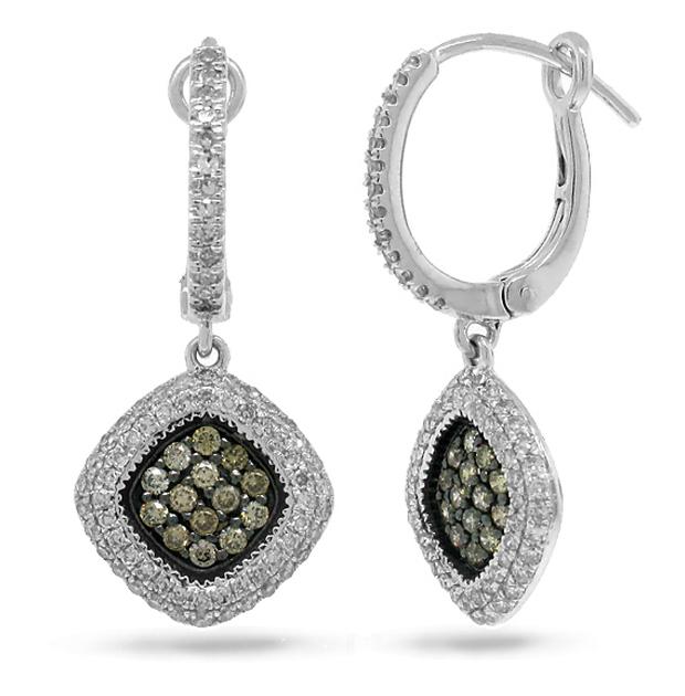 0.85 Ctw 14k White Gold White And Champagne Diamond Earring