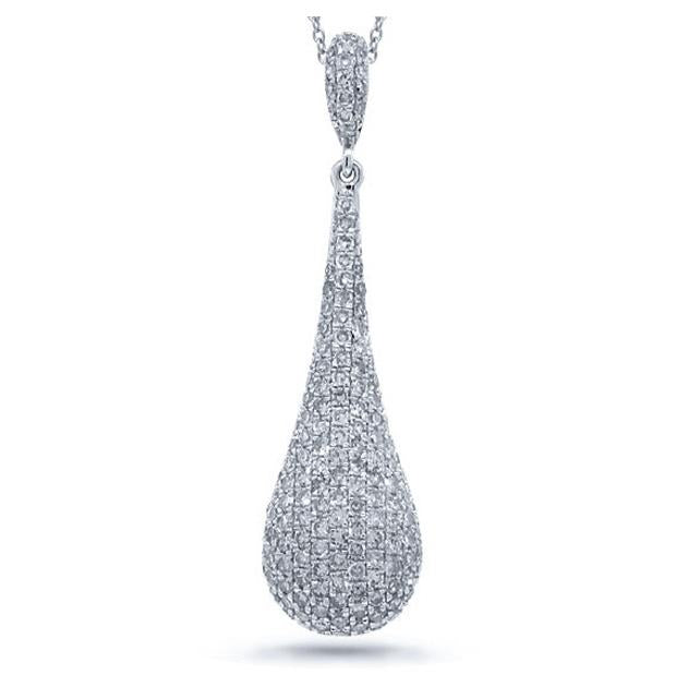 1.08 Ctw 14k White Gold Diamond Pave Pendant Necklace With 18 Inch Chain