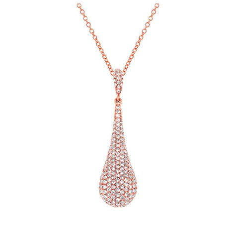 1.08 Ctw 14k Rose Gold Diamond Pave Pendant Necklace With 18 Inch Chain