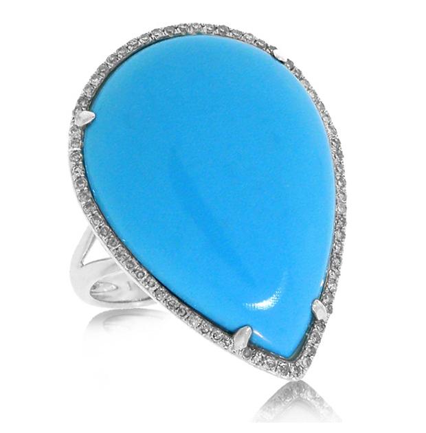 0.22 Ctw Diamond And 14.68 Ctw Composite Turquoise 14k White Gold Ring