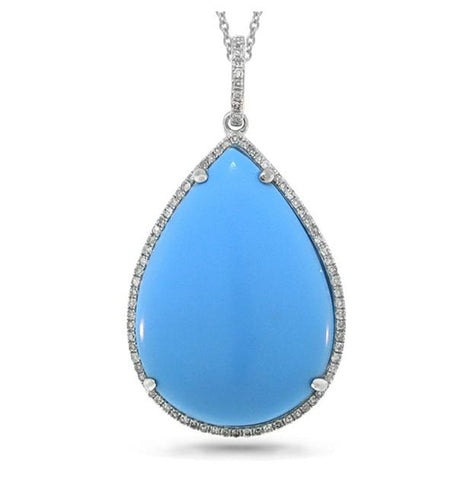 0.23 Ctw Diamond And 17.16 Ctw Composite Turquoise 14k White Gold Pendant Necklace With 18 Inch Chain