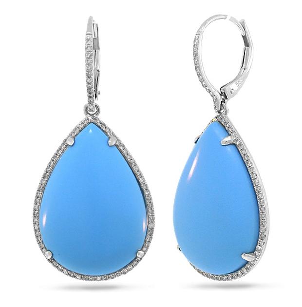 0.46 Ctw Diamond And 27.04 Ctw Composite Turquoise 14k White Gold Earring