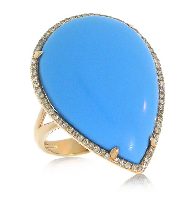 0.22 Ctw Diamond And 14.68 Ctw Composite Turquoise 14k Rose Gold Ring