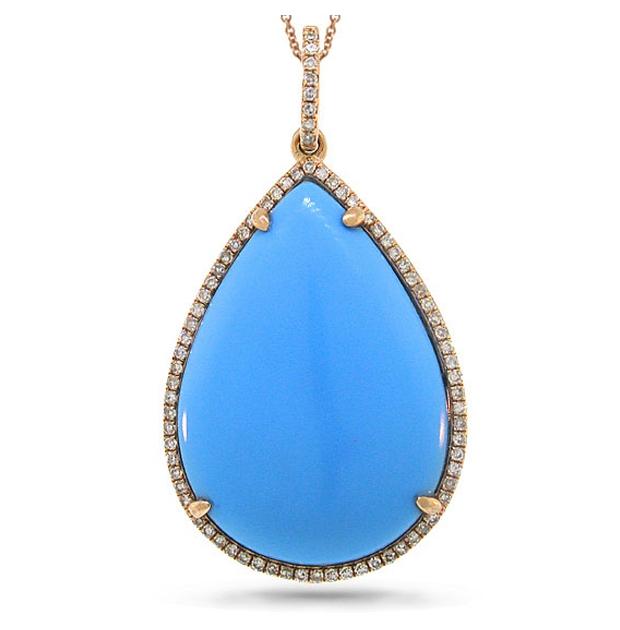 0.23 Ctw Diamond And 17.16 Ctw Composite Turquoise 14k Rose Gold Pendant Necklace With 18 Inch Chain