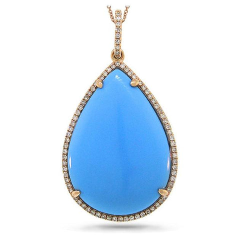 0.23 Ctw Diamond And 17.16 Ctw Composite Turquoise 14k Rose Gold Pendant Necklace With 18 Inch Chain