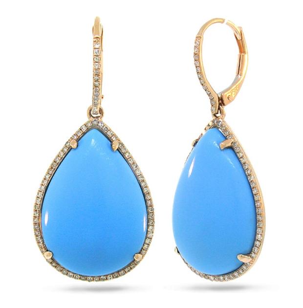 0.46 Ctw Diamond And 27.04 Ctw Composite Turquoise 14k Rose Gold Earring