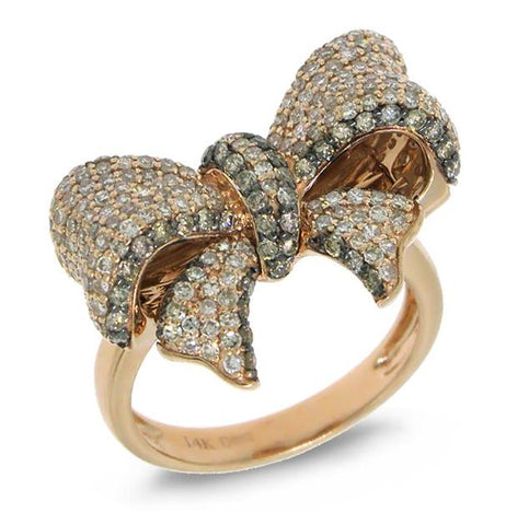 1.55 Ctw 14k Rose Gold White And Champagne Diamond Ribbon Bow Ring