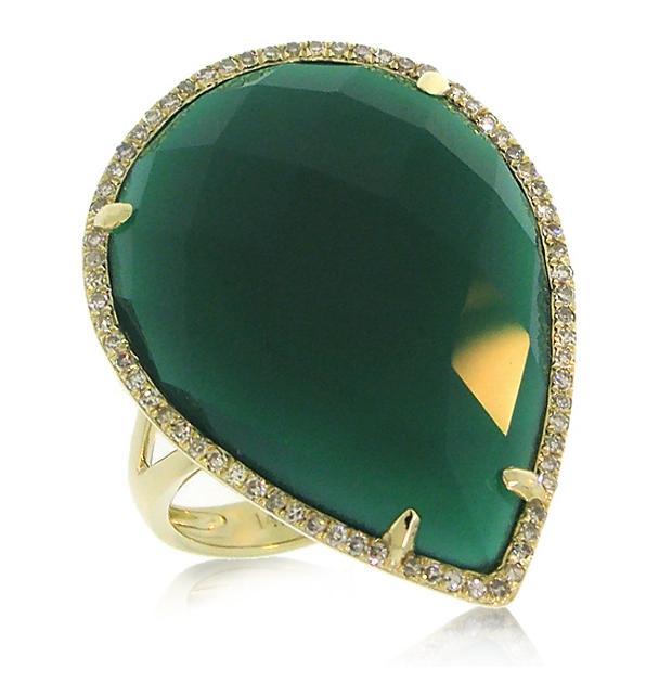 0.22 Ctw Diamond And 16.79 Ctw Green Agate 14k Yellow Gold Ring