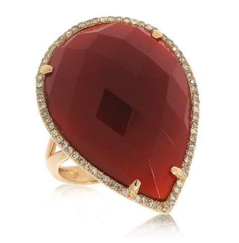 0.22 Ctw Diamond And 16.79 Ctw Red Agate 14k Rose Gold Ring