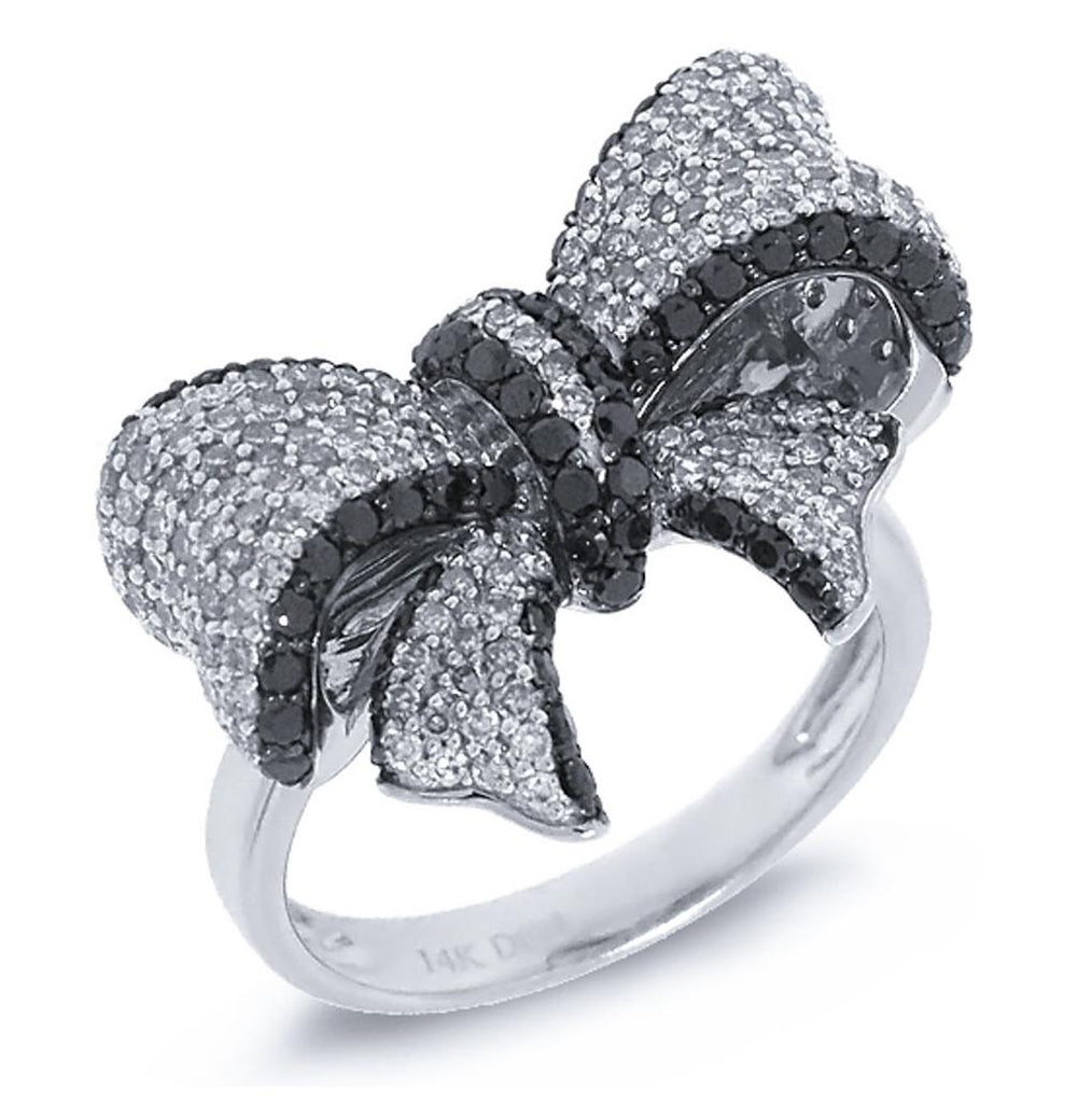 1.55 Ctw 14k White Gold Black And White Diamond Ribbon Bow Ring Size 7.5