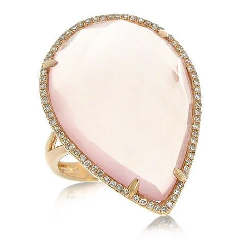 0.22 Ctw Diamond And 17.68 Ctw Rose Quartz 14k Rose Gold Ring