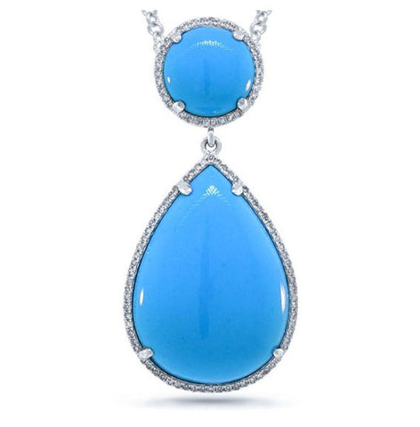 0.35 Ctw Diamond And 18.97 Ctw Composite Turquoise 14k White Gold Pendant Necklace With 18 Inch Chain