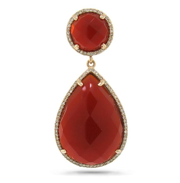 0.35 Ctw Diamond And 23.46 Ctw Red Agate 14k Rose Gold Pendant Necklace With 18 Inch Chain