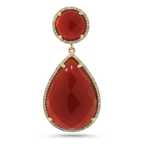 0.35 Ctw Diamond And 23.46 Ctw Red Agate 14k Rose Gold Pendant Necklace With 18 Inch Chain