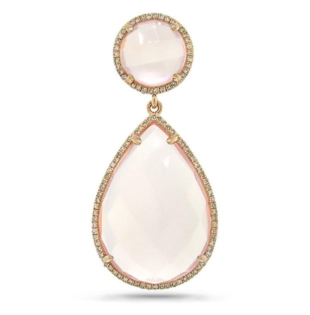 0.35 Ctw Diamond And 23.20 Ctw Rose Quartz 14k Rose Gold Pendant Necklace With 18 Inch Chain