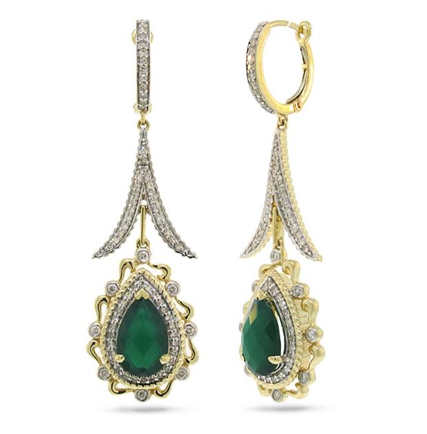 0.87 Ctw Diamond And 4.12 Ctw Green Agate 14k Two-tone Gold Earring