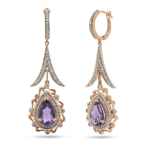 0.87 Ctw Diamond And 3.75 Ctw Amethyst 14k Two-tone Rose Gold Earring