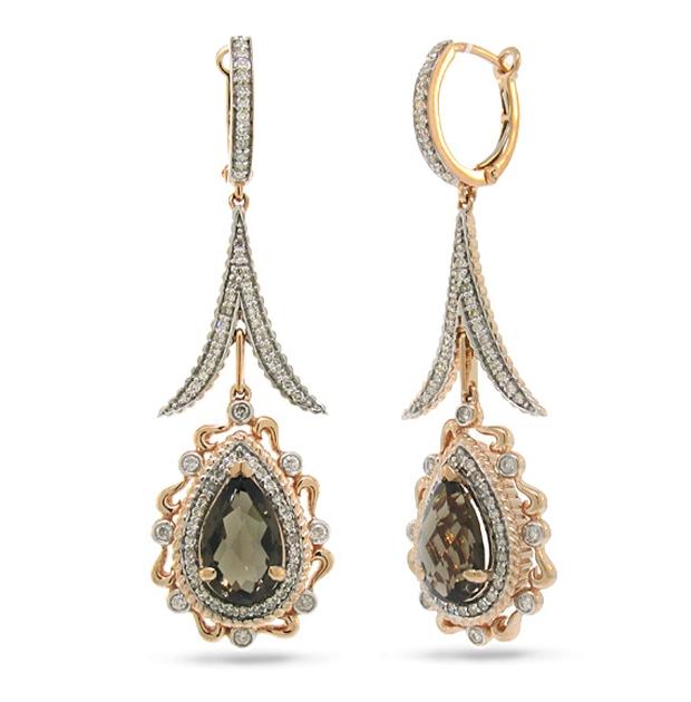 0.87 Ctw Diamond And 3.88 Ctw Smokey Topaz 14k Two-tone Rose Gold Earring