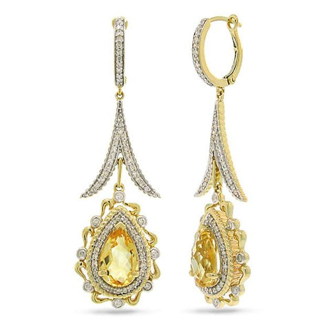 0.87 Ctw Diamond And 3.77 Ctw Citrine 14k Two-tone Gold Earring