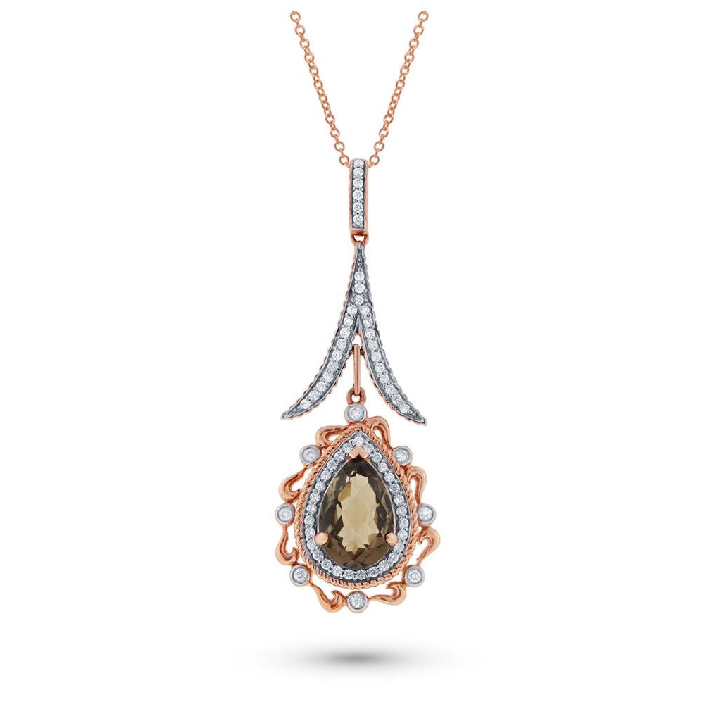 0.46 Ctw Diamond And 3.00 Ctw Smokey Topaz 14k Two-tone Rose Gold Pendant Necklace With 18 Inch Chain