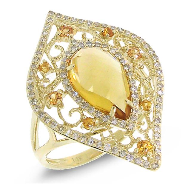 0.36 Ctw Diamond And 2.15 Ctw Citrine And 0.25 Ctw Yellow Sapphire 14k Yellow Gold Ring
