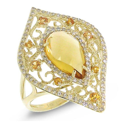 0.36 Ctw Diamond And 2.15 Ctw Citrine And 0.25 Ctw Yellow Sapphire 14k Yellow Gold Ring
