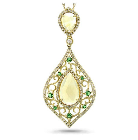 0.54 Ctw Diamond And 3.91 Ctw Citrine And 0.26 Ctw Green Garnet 14k Yellow Gold Pendant Necklace With 18 Inch Chain