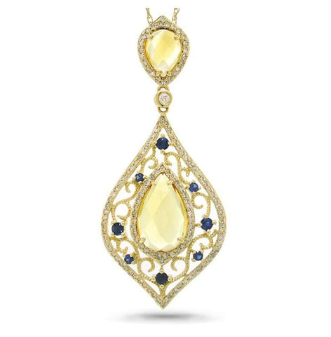 0.54 Ctw Diamond And 3.91 Ctw Citrine And 0.29 Ctw Blue Sapphire 14k Yellow Gold Pendant Necklace With 18 Inch Chain