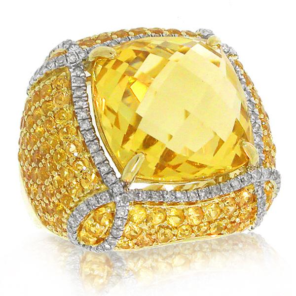 0.57 Ctw Diamond And 12.48 Ctw Citrine And 3.87 Ctw Yellow Sapphire 14k Yellow Gold Ring