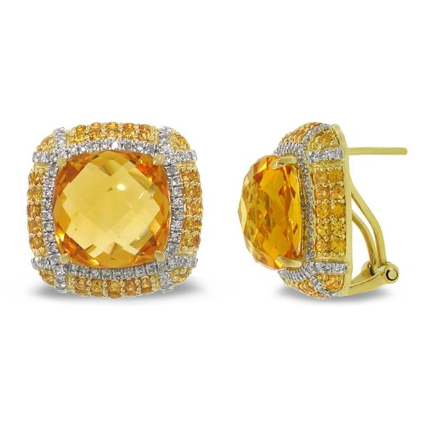 0.62 Ctw Diamond And 15.23 Ctw Citrine And 1.92 Ctw Yellow Sapphire 14k Yellow Gold Earring