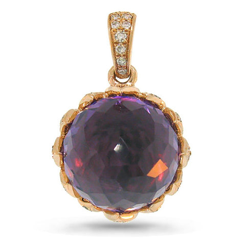 0.31 Ctw Diamond And 6.90 Ctw Amethyst 14k Rose Gold Pendant Necklace With 18 Inch Chains