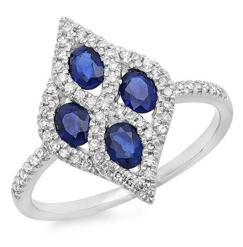 0.24 Ctw Diamond And 0.85 Ctw Blue Sapphire 14k White Gold Ring