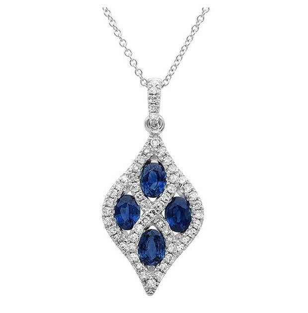 0.26 Ctw Diamond And 0.82 Ctw Blue Sapphire 14k White Gold Pendant Necklace With 18 Inch Chain