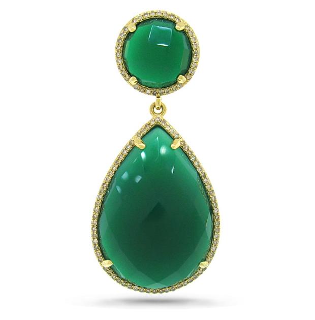 0.35 Ctw Diamond And 23.46 Ctw Green Agate 14k Yellow Gold Pendant Necklace With 18 Inch Chain