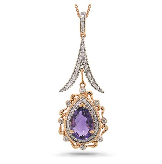 0.46 Ctw Diamond And 2.85 Ctw Amethyst 14k Two-tone Rose Gold Pendant Necklace With 18 Inch Chain