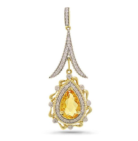 0.46 Ctw Diamond And 2.85 Ctw Citrine 14k Two-tone Gold Pendant Necklace With 18 Inch Chain