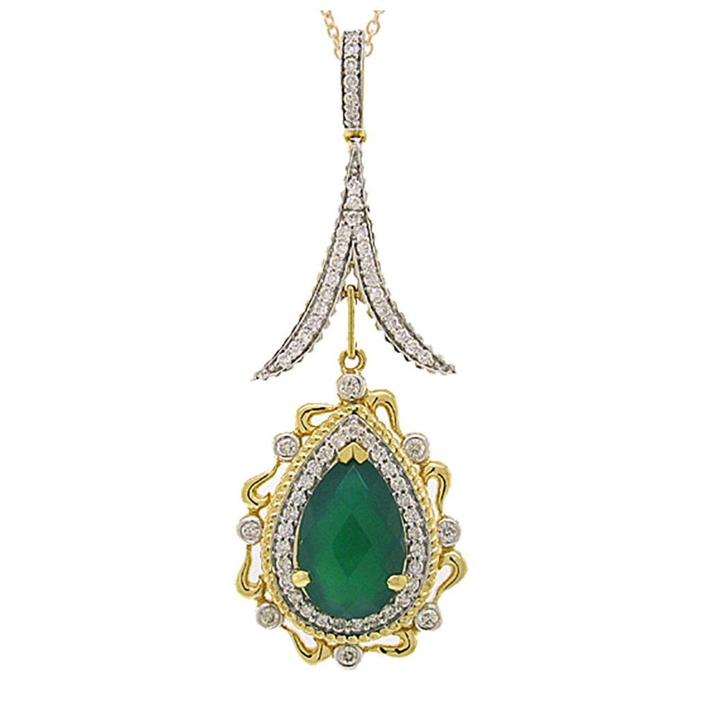 0.46 Ctw Diamond And 3.04 Ctw Green Agate 14k Two-tone Gold Pendant Necklace With 18 Inch Chain