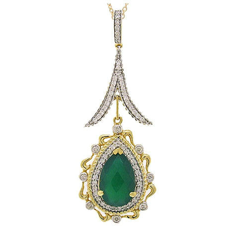 0.46 Ctw Diamond And 3.04 Ctw Green Agate 14k Two-tone Gold Pendant Necklace With 18 Inch Chain