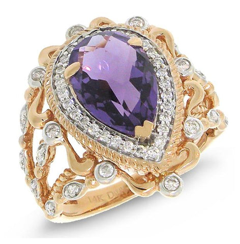 0.35 Ctw Diamond And 3.04 Ctw Amethyst 14k Two-tone Rose Gold Ring