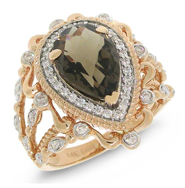 0.35 Ctw Diamond And 2.88 Ctw Smokey Topaz 14k Two-tone Rose Gold Ring