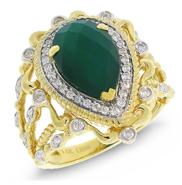 0.35 Ctw Diamond And 2.93 Ctw Green Agate 14k Two-tone Gold Ring