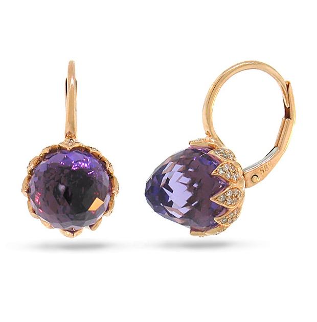 0.34 Ctw Diamond And 10.20 Ctw Amethyst 14k Rose Gold Earring