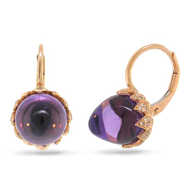 0.34 Ctw Diamond And 11.55 Ctw Amethyst 14k Rose Gold Earring