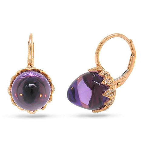 0.34 Ctw Diamond And 11.55 Ctw Amethyst 14k Rose Gold Earring