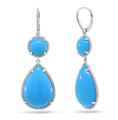 0.68 Ctw Diamond And 28.16 Ctw Composite Turquoise 14k White Gold Earring