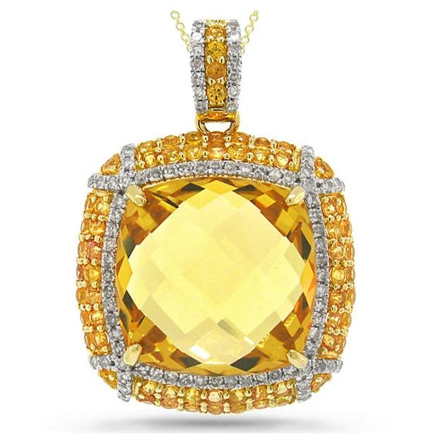 0.42 Ctw Diamond And 13.99 Ctw Citrine And 1.69 Ctw Yellow Sapphire 14k Yellow Gold Pendant Necklace With 18 Inch Chain