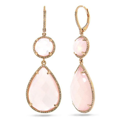 0.68 Ctw Diamond And 32.47 Ctw Rose Quartz 14k Rose Gold Earring