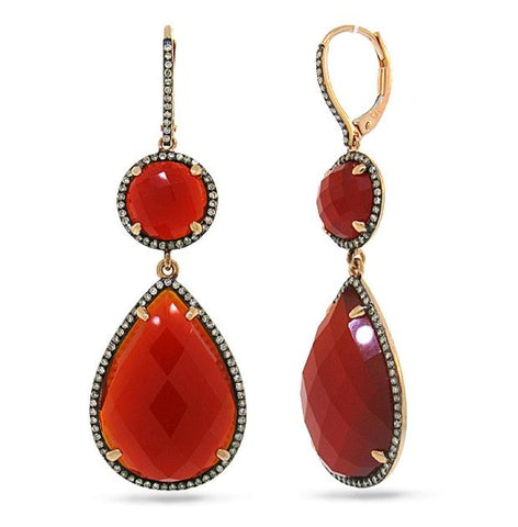 0.68 Ctw Diamond And 32.08 Ctw Red Agate 14k Rose Gold With Black Rhodium Earring