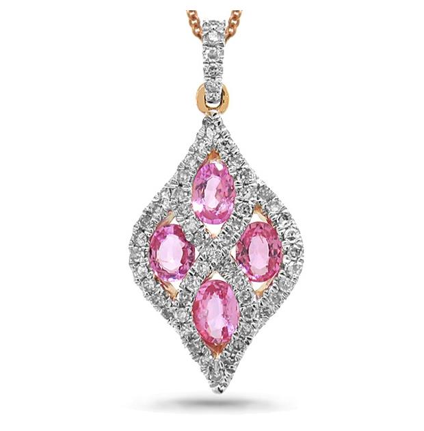 0.26 Ctw Diamond And 0.86 Ctw Pink Sapphire 14k Two-tone Rose Gold Pendant Necklace With 18 Inch Chain